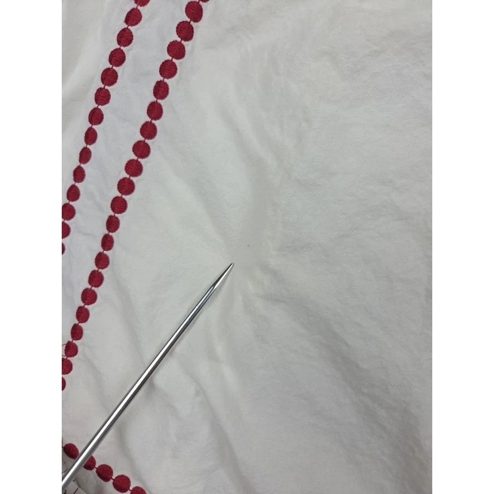 POTTERY BARN Pearl Dot Red Embroidered Full/Queen Size Duvet Cover + 2 Shams Set